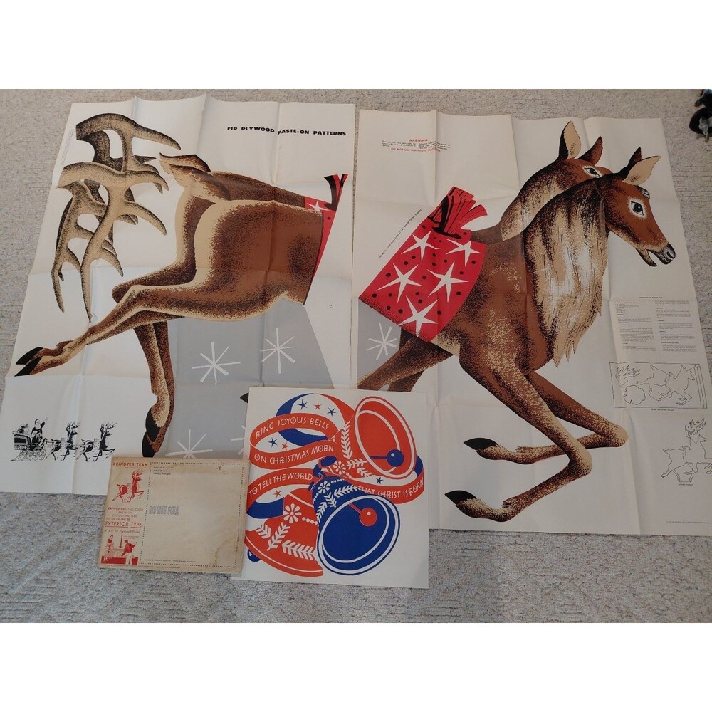 Vintage 1957 Douglas Fir Plywood Association Reindeer Team & Bells Pattern Kit